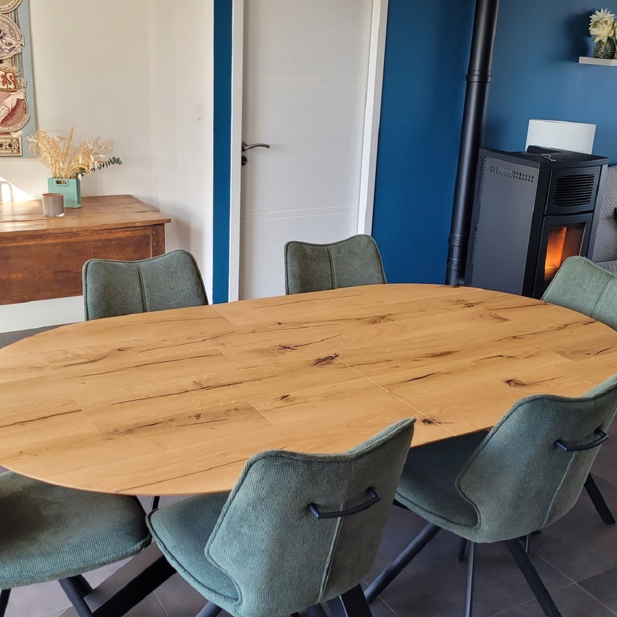 table aile d'avion avec allonges vieux ovale